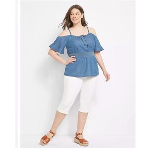 NWT LANE BRYANT Cold-Shoulder Smocked Waist Chambray cami size 24